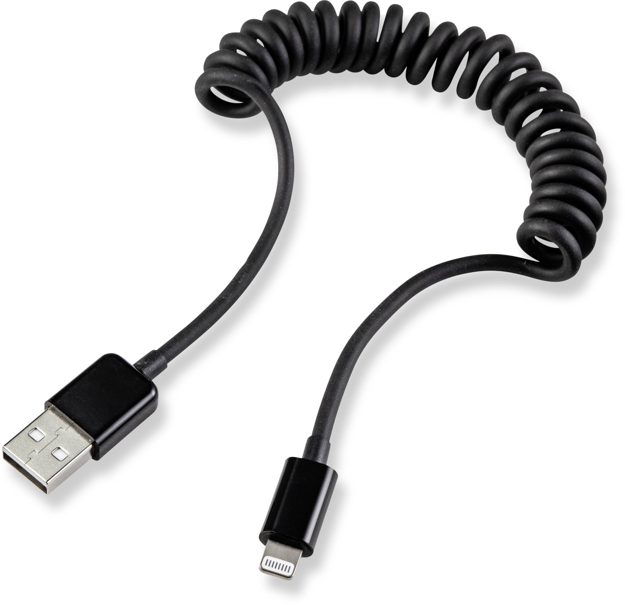 Renkforce USB cable USB 2.0 USB-A plug, Apple Lightning plug 0.95 m Black Spiral cable RF4087422
