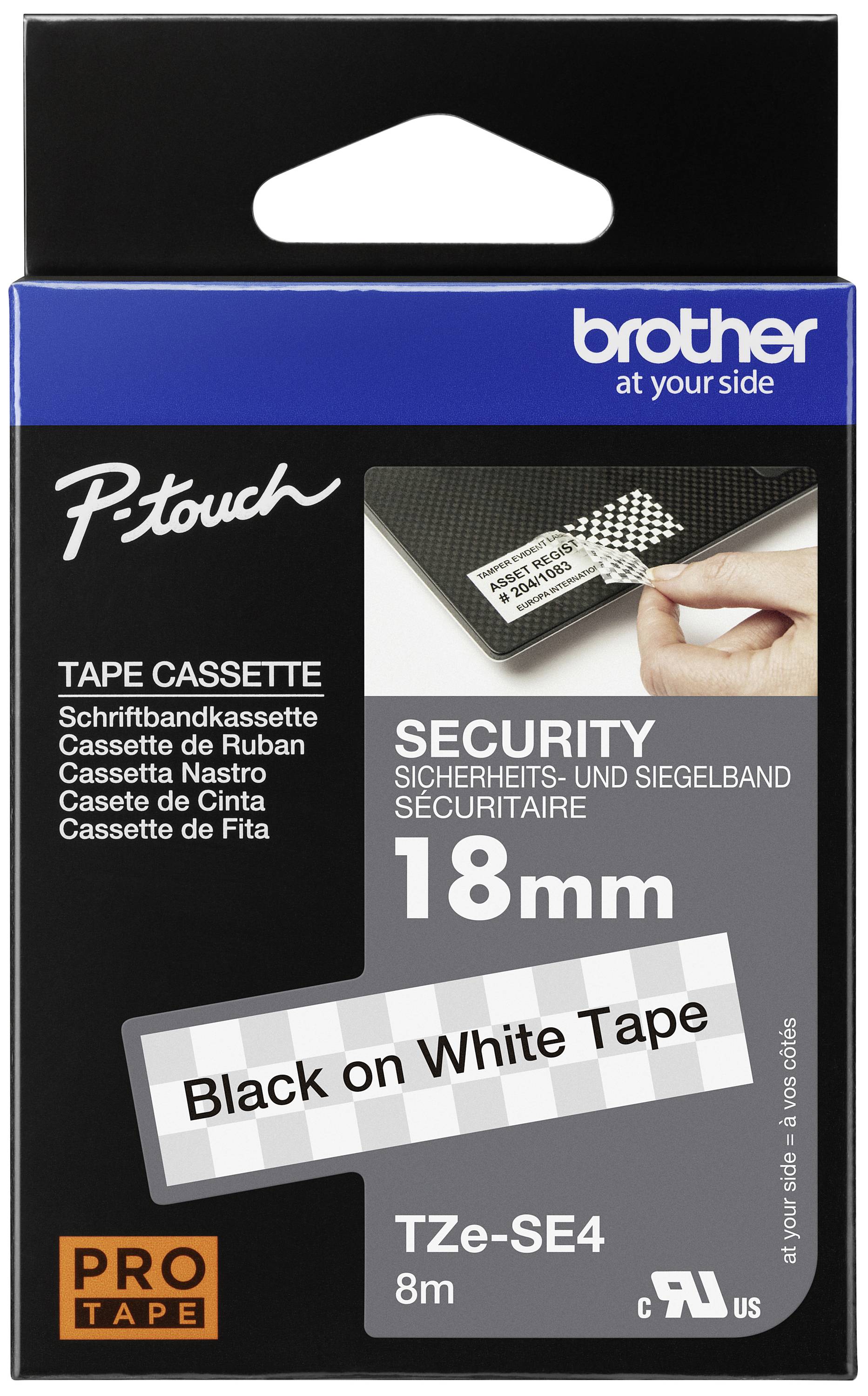 Brother TZe-SE4 Labelling tape (safety, sealing) Tape colour: White Font colour: Black 18 mm 8 m