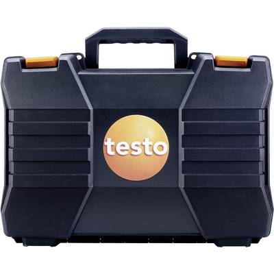 Black tool case with orange accents and the 'testo' inscription in the centre, used for transporting measuring instruments.