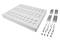 Silver shelf board kit with four brackets, screws and nuts; used for wall mounting and storage.
