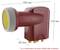 A red LNB with dimensions 130 mm x 110 mm x 60 mm. Text below explains that it can only be used with a multiswitch.