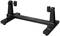 Black tablet stand with two height-adjustable mountings, sturdy base and non-slip feet. Ideal for presentations.