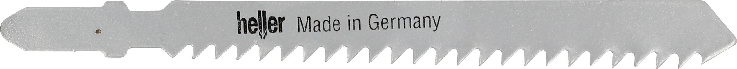 Saw blade with 'heller Made in Germany' inscription, suitable for woodworking, showing sharp teeth for precise sawing.