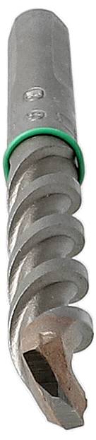 Close-up of a spiral drill bit with a gray shank and green collar, shown on a white background.