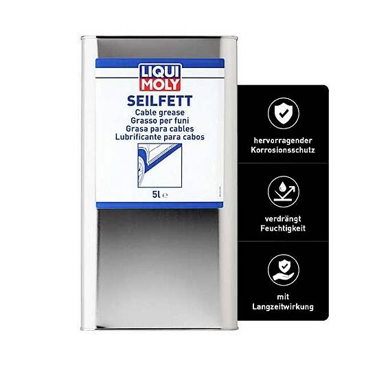 'LIQUI MOLY Wire Rope Lubricant, 5l Tin. Excellent corrosion protection, displaces moisture, with long-lasting effect.'