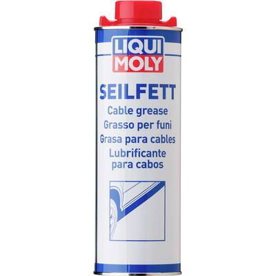 Dose of lubricating grease with red lid. Marked as 'WIRE ROPE LUBRICANT' in multiple languages, including German and English. Brand at the top.