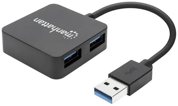 Manhattan 162296 USB hub 4 ports USB type A USB 3.0 5 GBit/s  Black Manhattan USB-A 4-Port Hub, 4x USB-A Ports, 5 Gbps (USB 3.2 Gen1 aka USB 3.0)