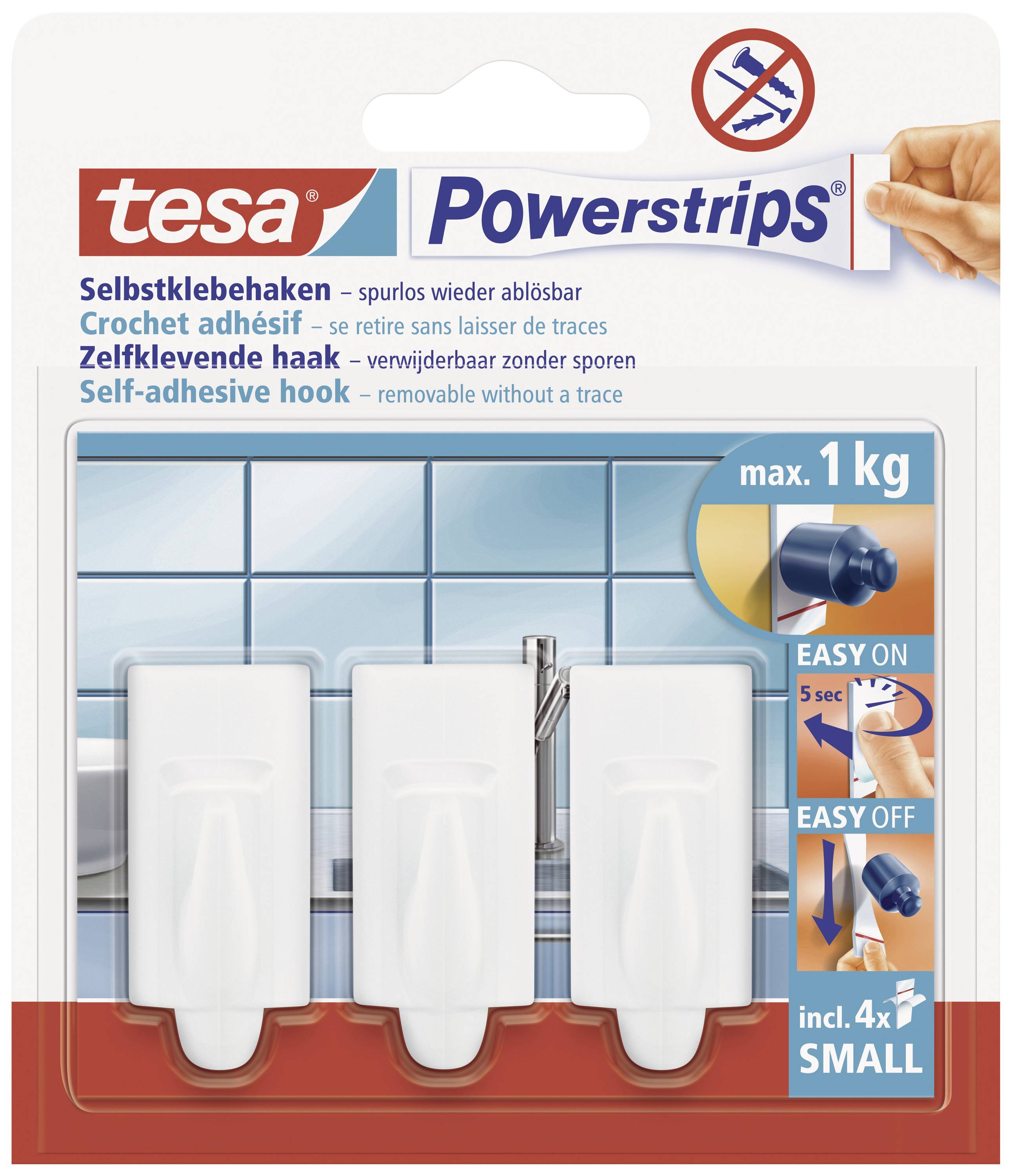 tesa POWERSTRIPS® Small Trend Adhesive Hook White Content: 3 pc(s)