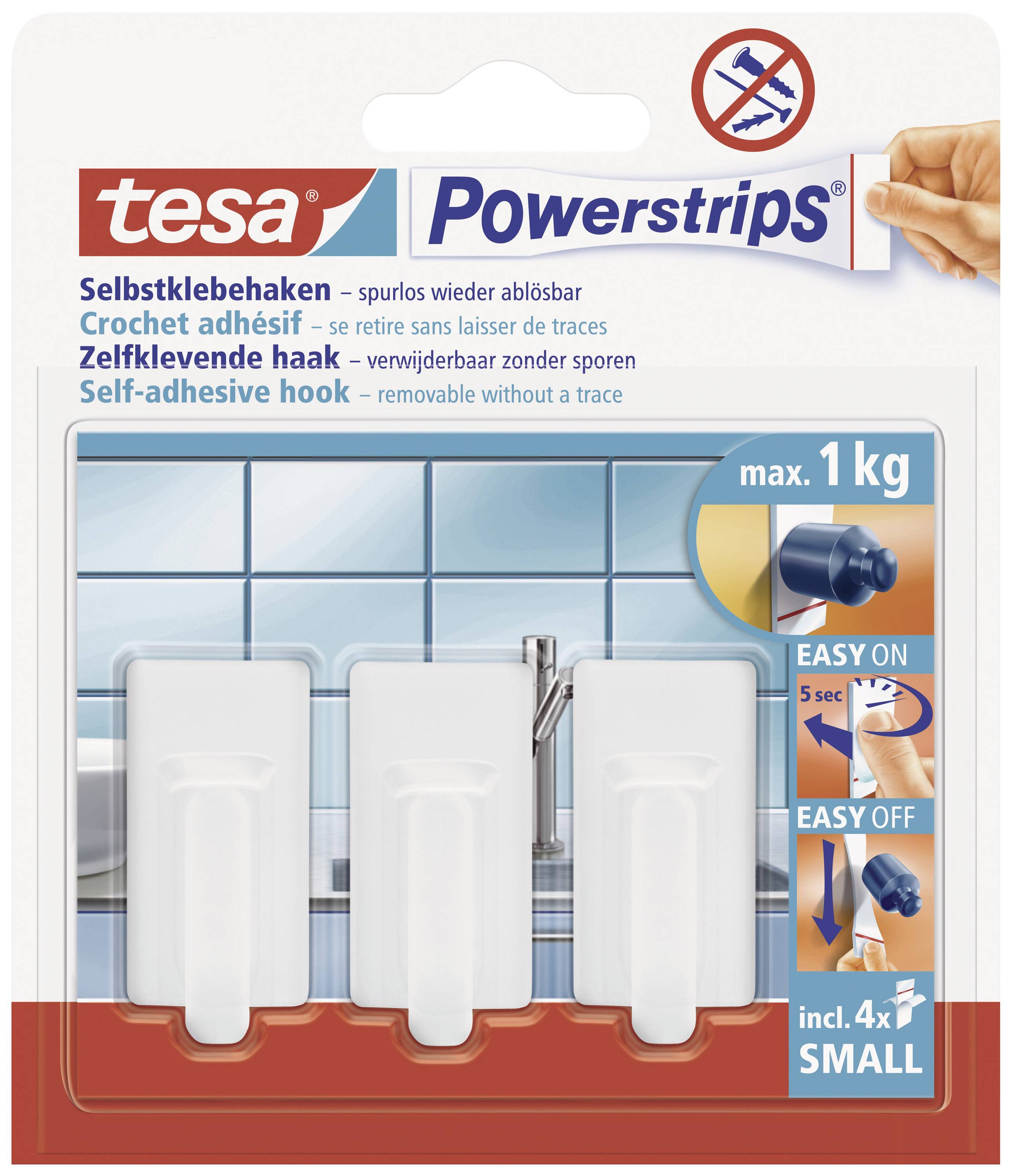 tesa POWERSTRIPS® Small Classic adhesive hook White Content: 3 pc(s)
