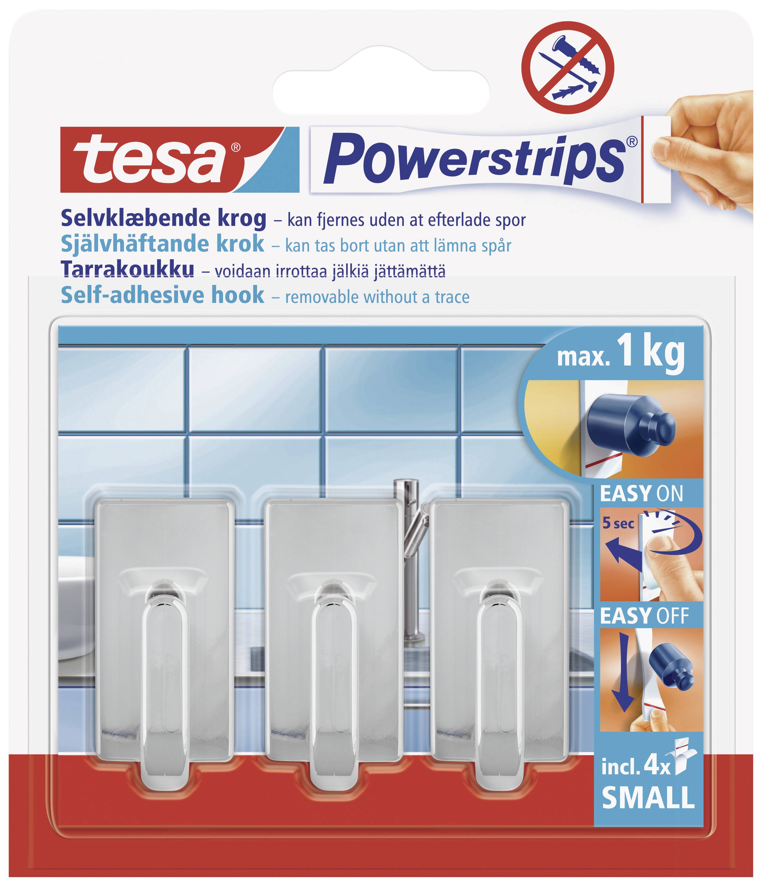 tesa POWERSTRIPS® Small Classic adhesive hook Chrome Content: 3 pc(s)