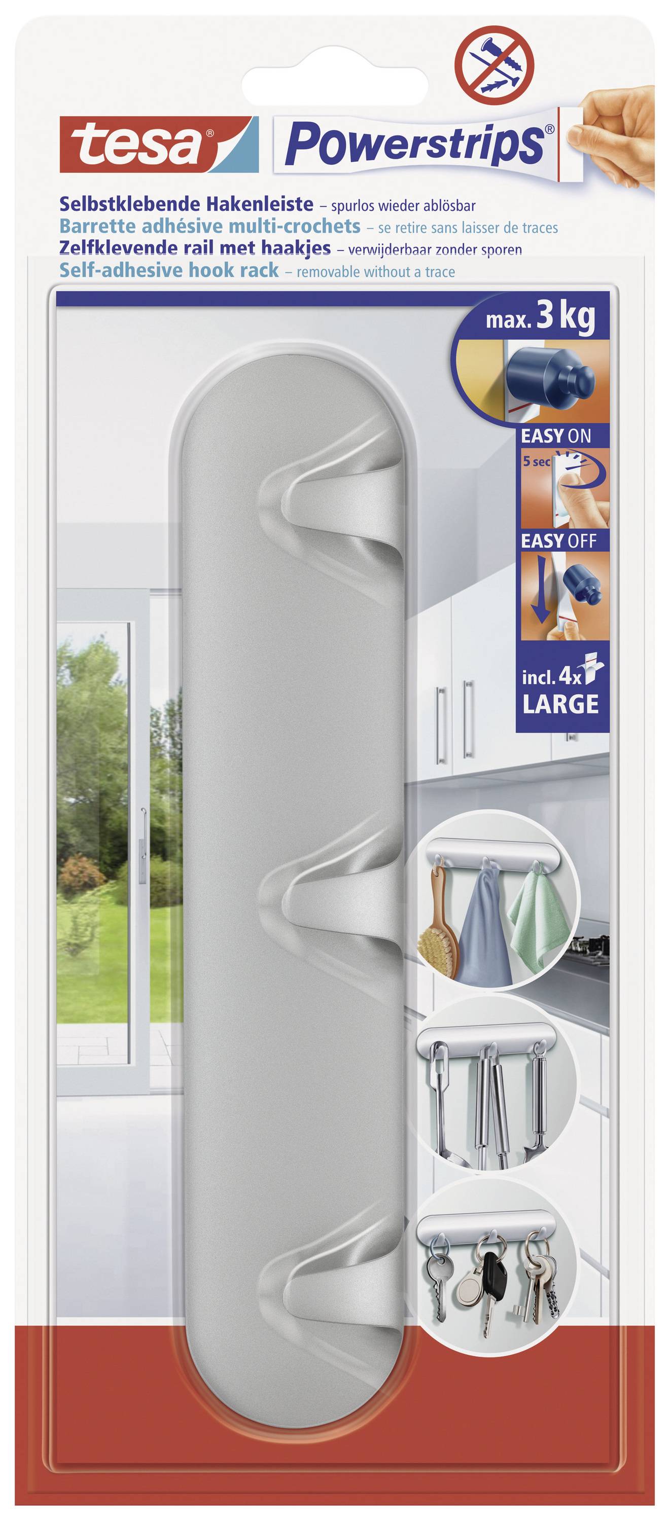 tesa POWERSTRIPS® Hook strip Chrome Content: 1 pc(s)