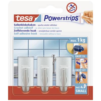 tesa POWERSTRIPS® Small Trend Adhesive Hook  Chrome (matt) Content: 3 pc(s)