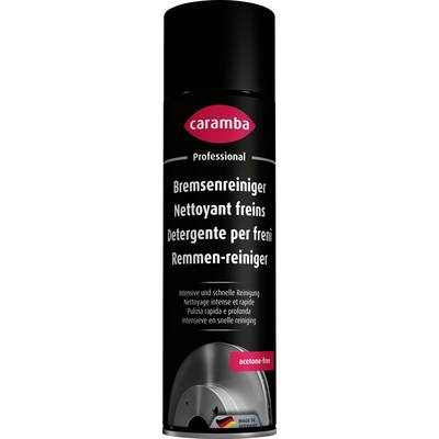 Black aerosol can of Caramba Professional brake cleaner, labeled 'Bremsenreiniger' with multilingual text and 'acetone-free' badge.