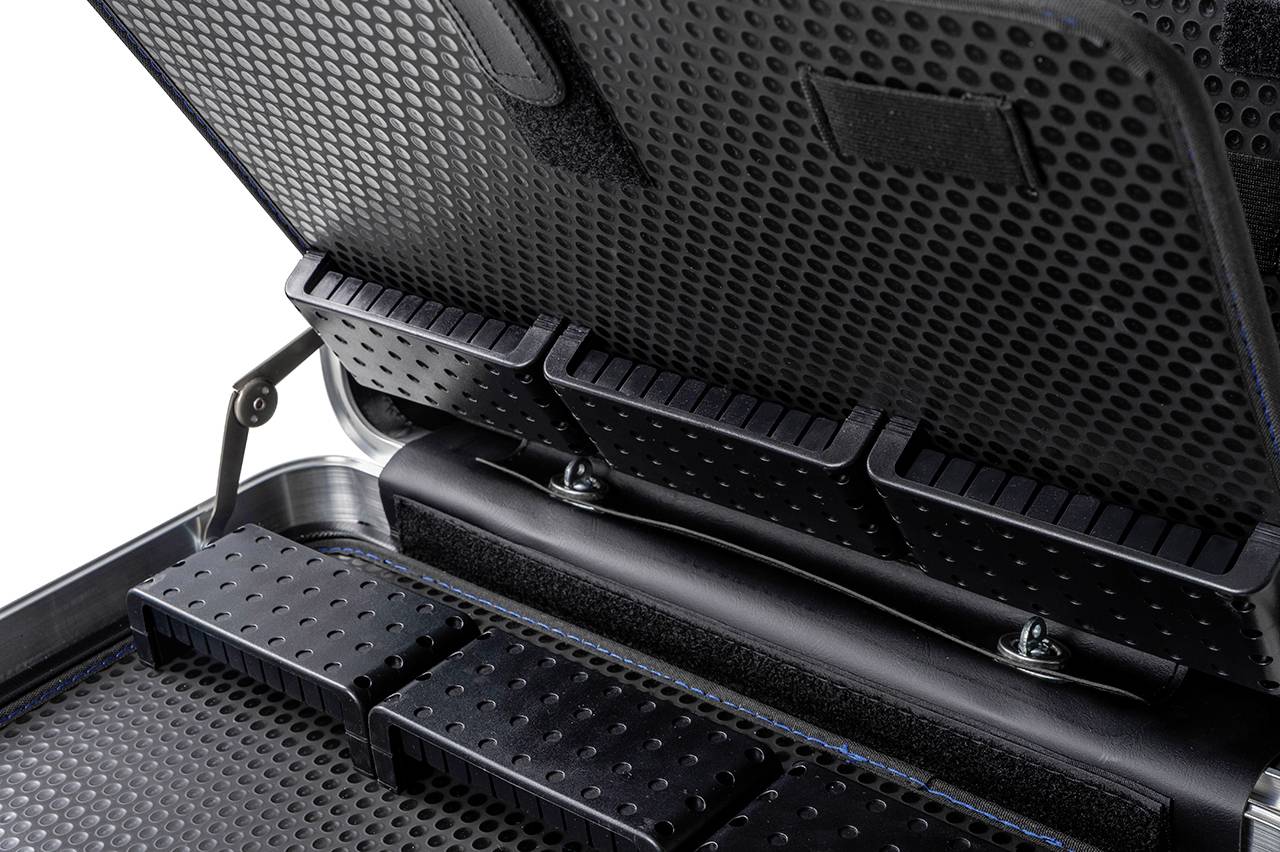 'Open toolbox with foam inserts specifically designed for protecting electronic devices.'