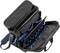Black, open bag with multiple compartments and blue inner lining, suitable for organised storage of tools or utensils.