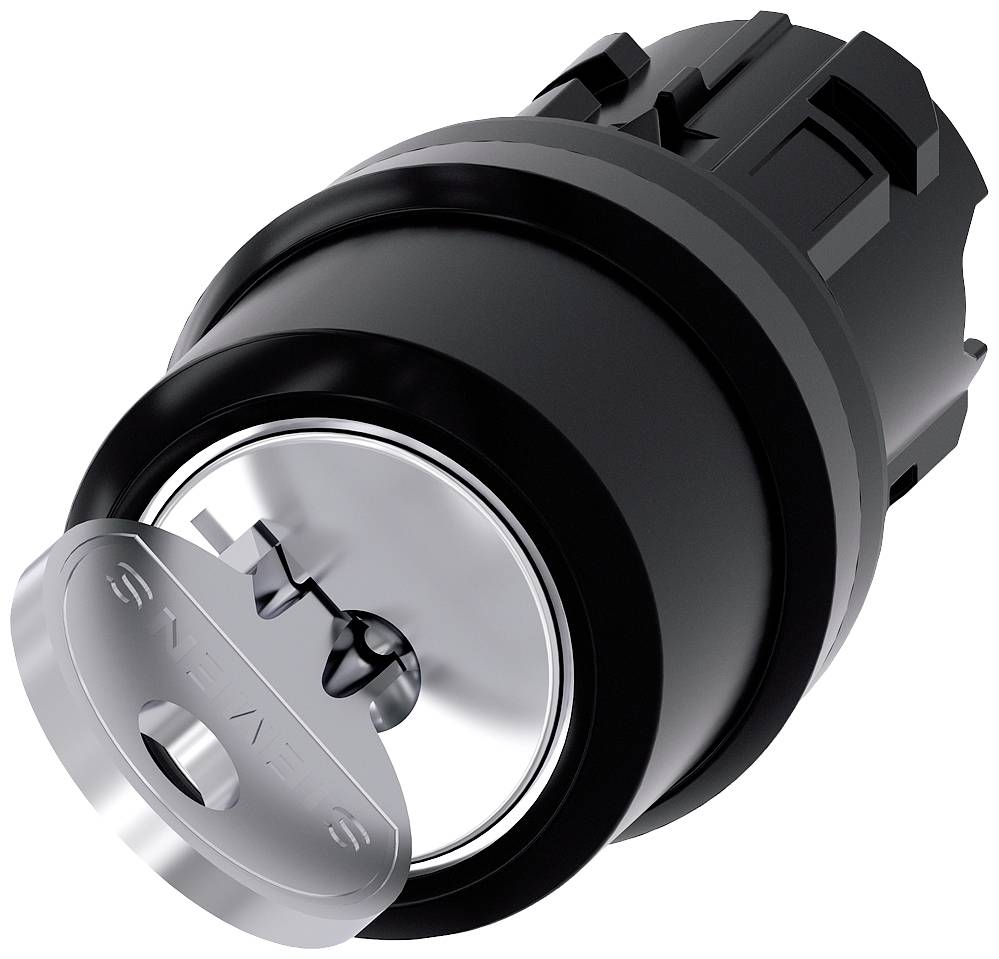 A black cylindrical padlock in close-up with a key inserted. The key is engraved with the word 'Smat'.