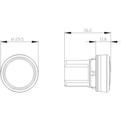 Technical drawing of a cylindrical object with a diameter of 29.5 mm, length of 36.2 mm, and a width of 11.8 mm at one point.