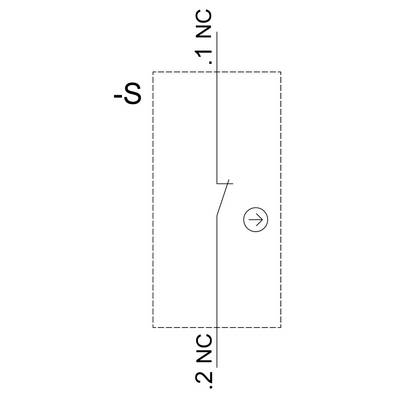 Electrical switch symbol of a two-pole normally closed (NC) switch with an arrow indicating the flow direction. Markings '1 NC' and '2 NC'.