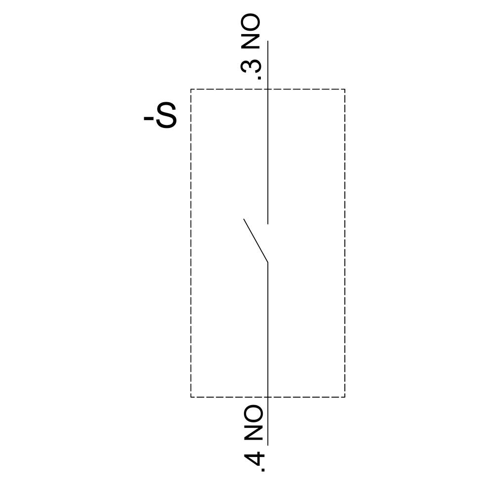 Circuit diagram symbol of a two-stage fuse with the labels '3 NO' and '4 NO' at their respective ends, interruption marked.
