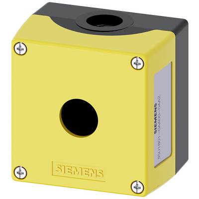 Yellow Siemens housing with a circular opening in the centre, four screws at the corners. Designed for industrial applications.
