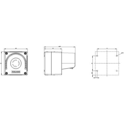 Technical drawing of a wall plug in three views: front view, side view, and drilling template with dimensional specifications.