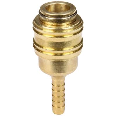 Brass adapter with a ribbed shaft and threaded connection, commonly used for hose connections in installation technology.