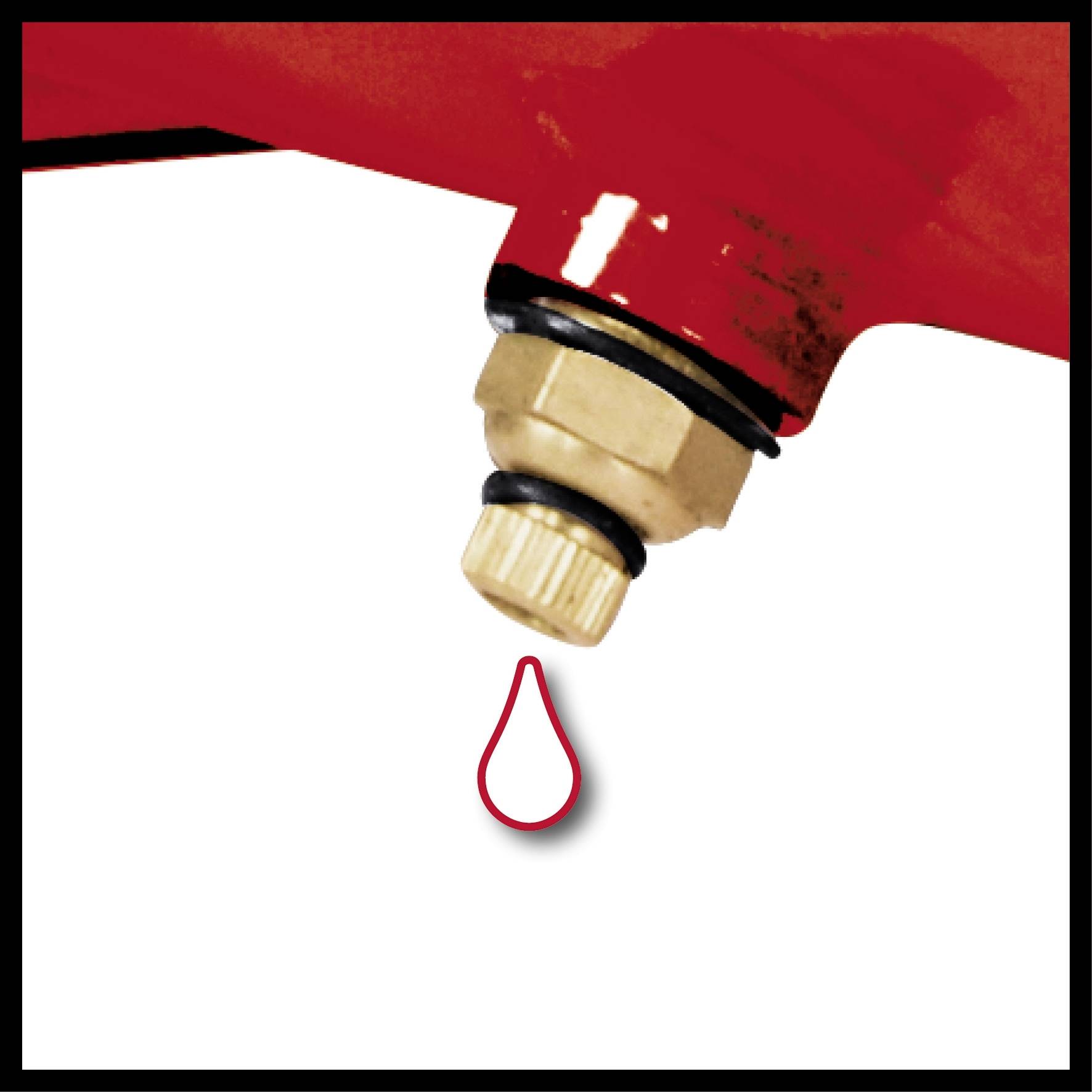 Red tap with a dripping water droplet standing out against a white background.