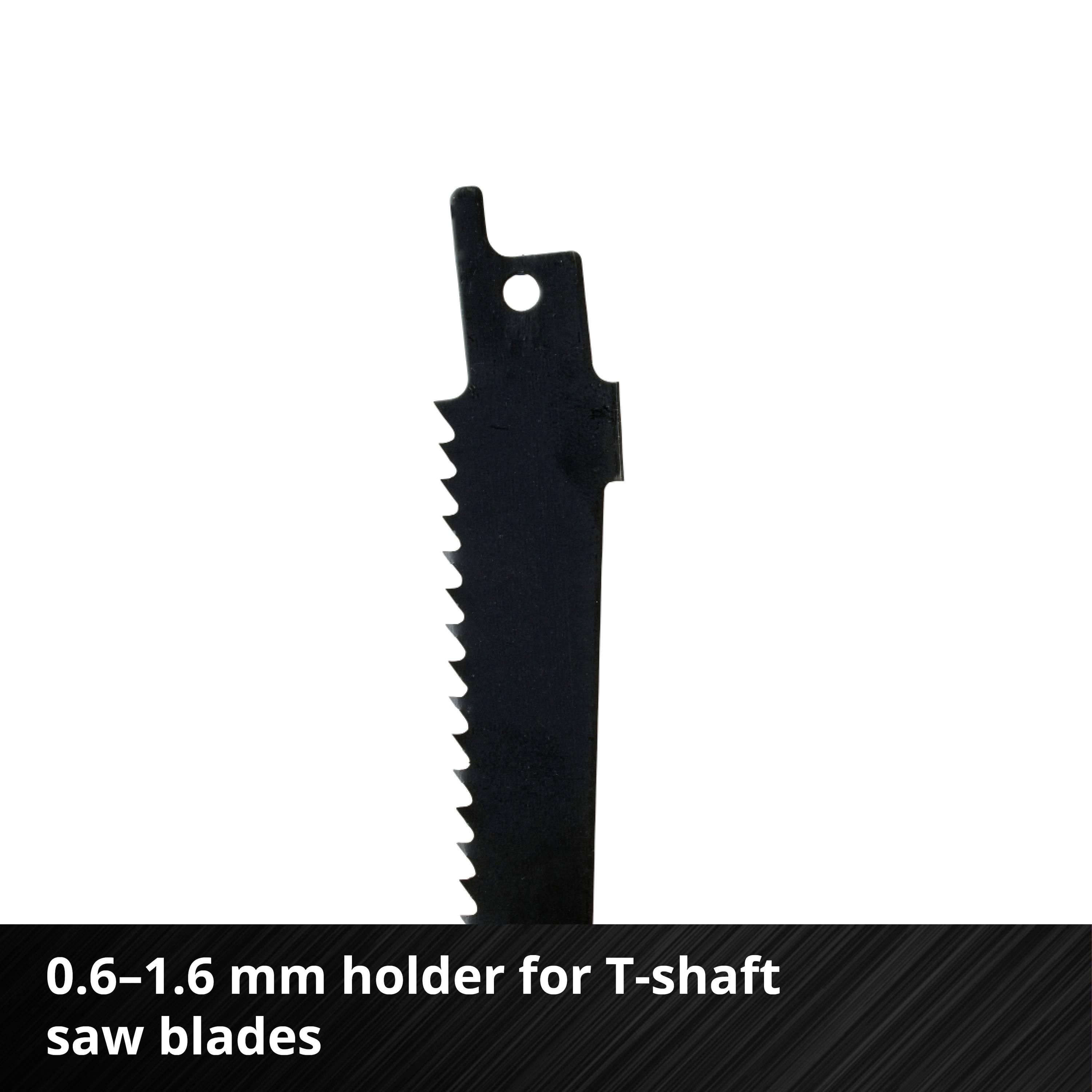 'Saw blade with 0.6 - 1.6 mm mounting for T-shank saw blades' against a white background.