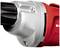Close-up of a red electric tool with a silver head and black detailing. Focus on metal structure and screw fixings.