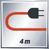 A red power cable with a plug, measuring 4 metres in length, is shown.