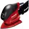 A red Einhell triangular sander with a black handle and dust collection bag. Suitable for fine sanding work on various surfaces.