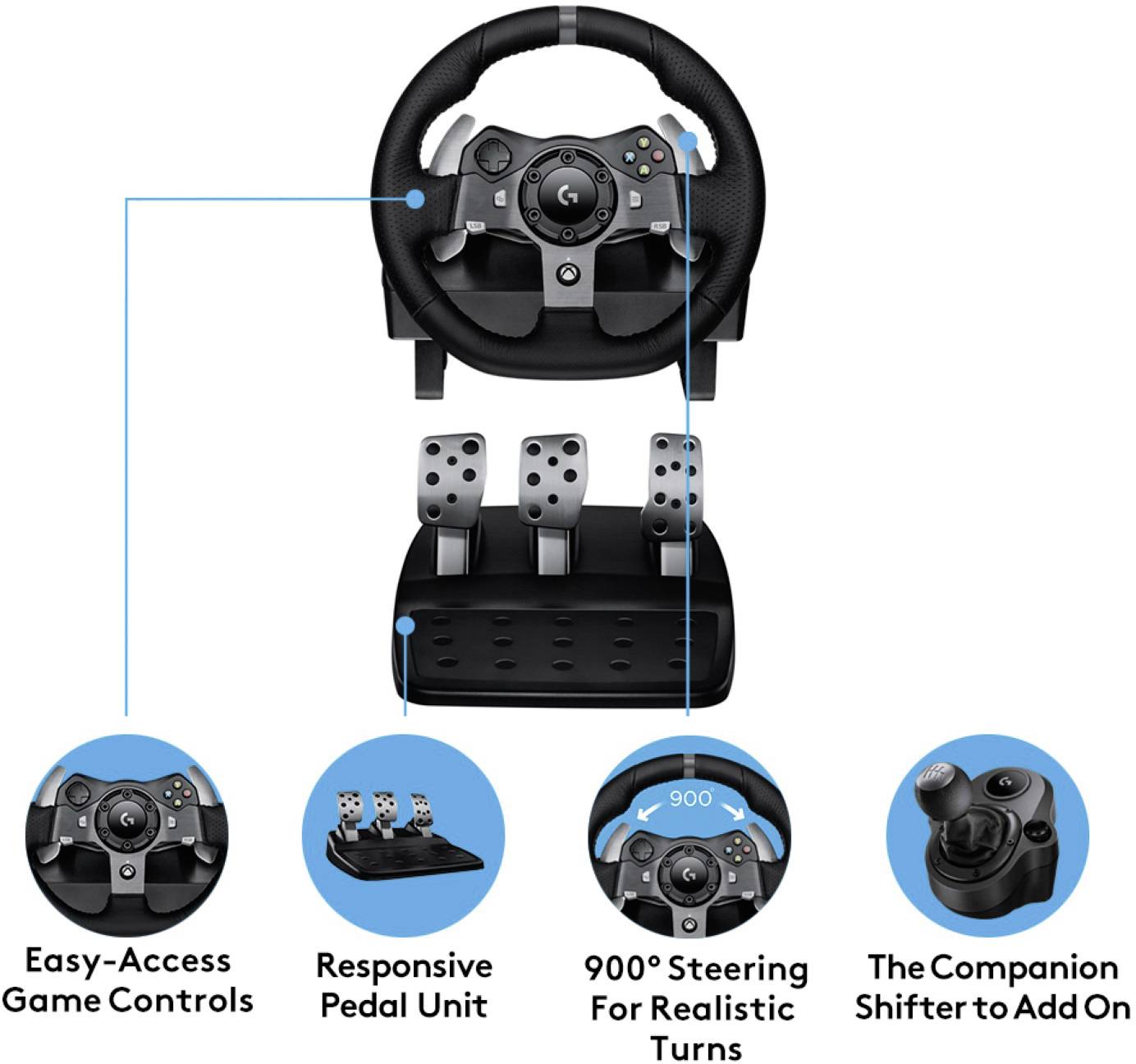 Logitech Gaming G920 Racing Wheel wheel PC, Xbox One Black Conrad.com
