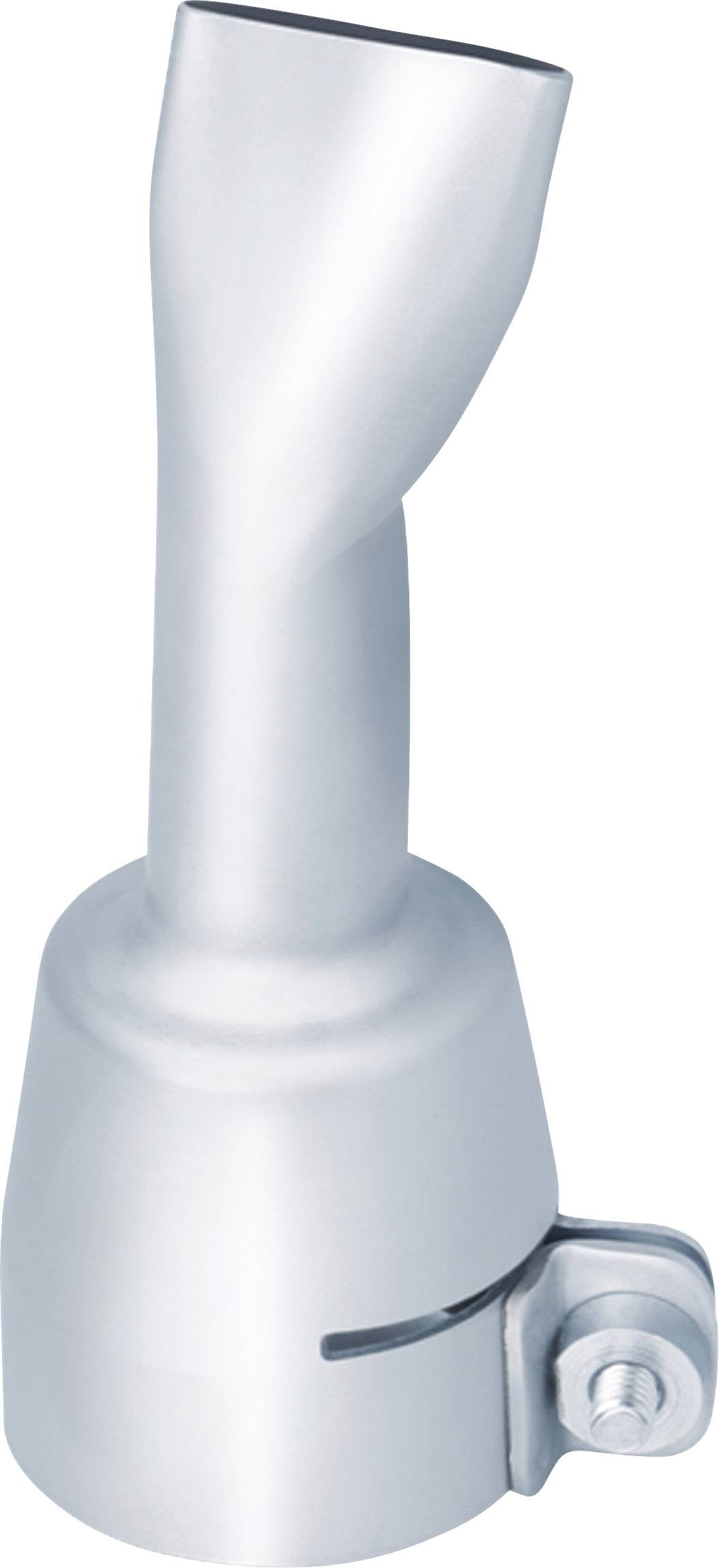 Metal nozzle with an angled opening and screw-mounted base, presumably for the targeted direction of air or water flow.