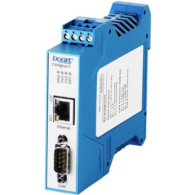 A blue CAN@net II device with Ethernet and CAN connections, used for network communication in industrial applications.