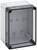 Grey, rectangular plastic box with a transparent lid and multiple mounting options on the inner walls.