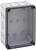 'Empty grey plastic case with removable, transparent cover, suitable for electrical installations.'