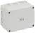 Plastic electrical junction box, rectangular, with multiple round openings for cable entry.
