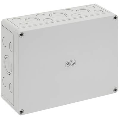 A grey electrical installation box with removable side panels, suitable for cable management in electrical systems.