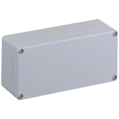 Grey, rectangular enclosure with rounded edges and four screws at the corners.