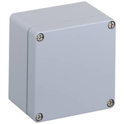 Grey painted metal box with four screws at the corners of the front cover.