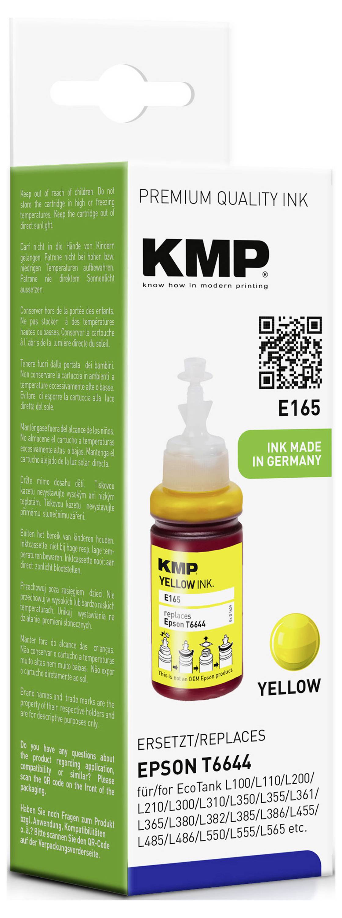 KMP Ink refill replaced Epson T6644 Compatible Yellow 70 ml E165 1629,0009-1