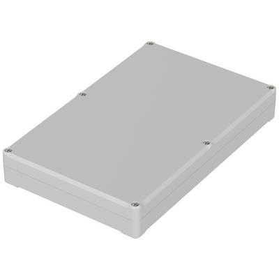 'Grey plastic rectangular enclosure with screws at the corners.'