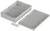 'Two parts of a grey rectangular plastic enclosure, lying side by side. Six screws are positioned beside them on the left.'