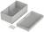 Grey plastic enclosure in two parts with six screws. Upper and lower sections separable, rectangular shape.