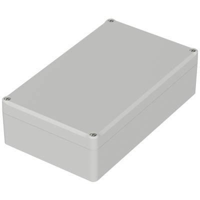 Grey rectangular enclosure with rounded corners and four visible screws at the corners. Suitable for electronic components.