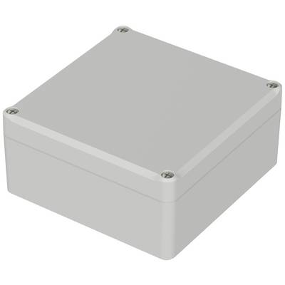 A rectangular grey enclosure with four screws at the corners, commonly used for electrical or electronic applications.