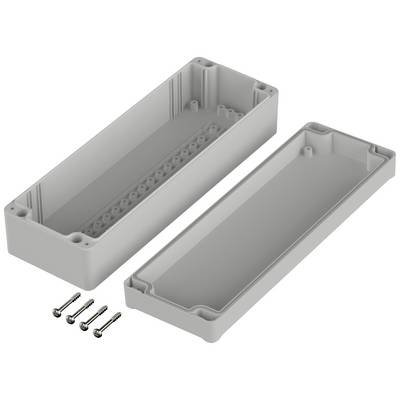 Plastic enclosure in two parts, open, with four screws; ready for assembly.