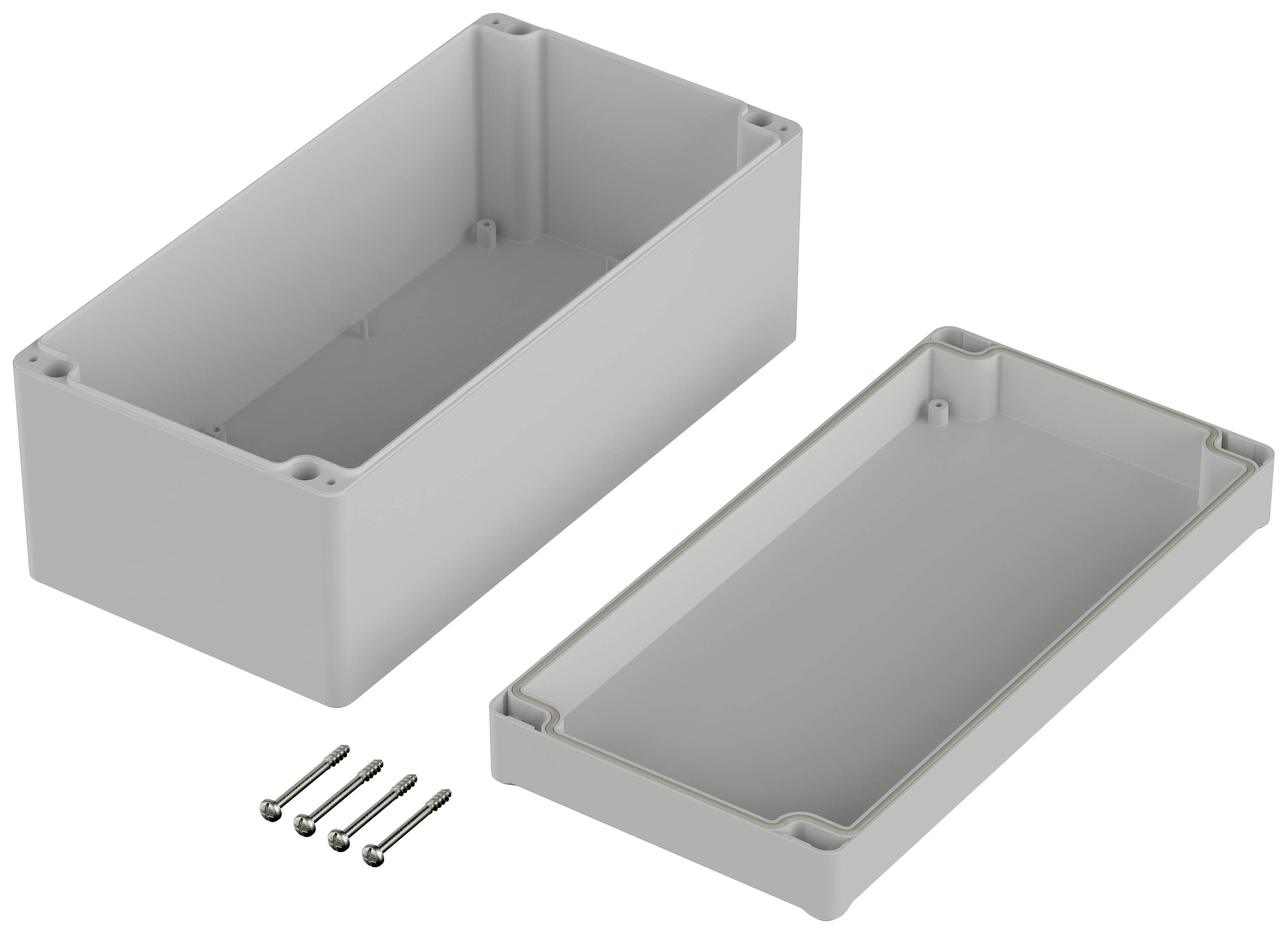 Housing case with removable cover and four screws.