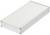 A rectangular, silver metal box with a smooth, white lid and screws at the corners, looks like a technical device.