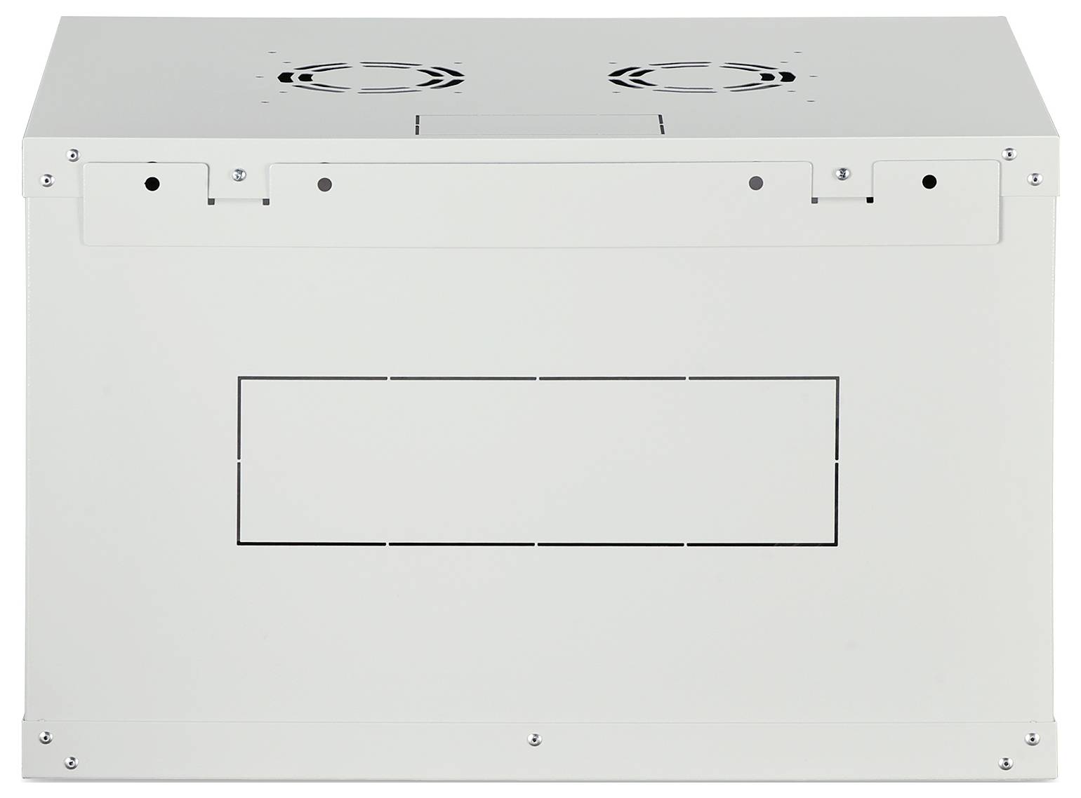A large white metal box with two circular ventilation fans on top, likely used as a protective housing for electrical or electronic equipment.